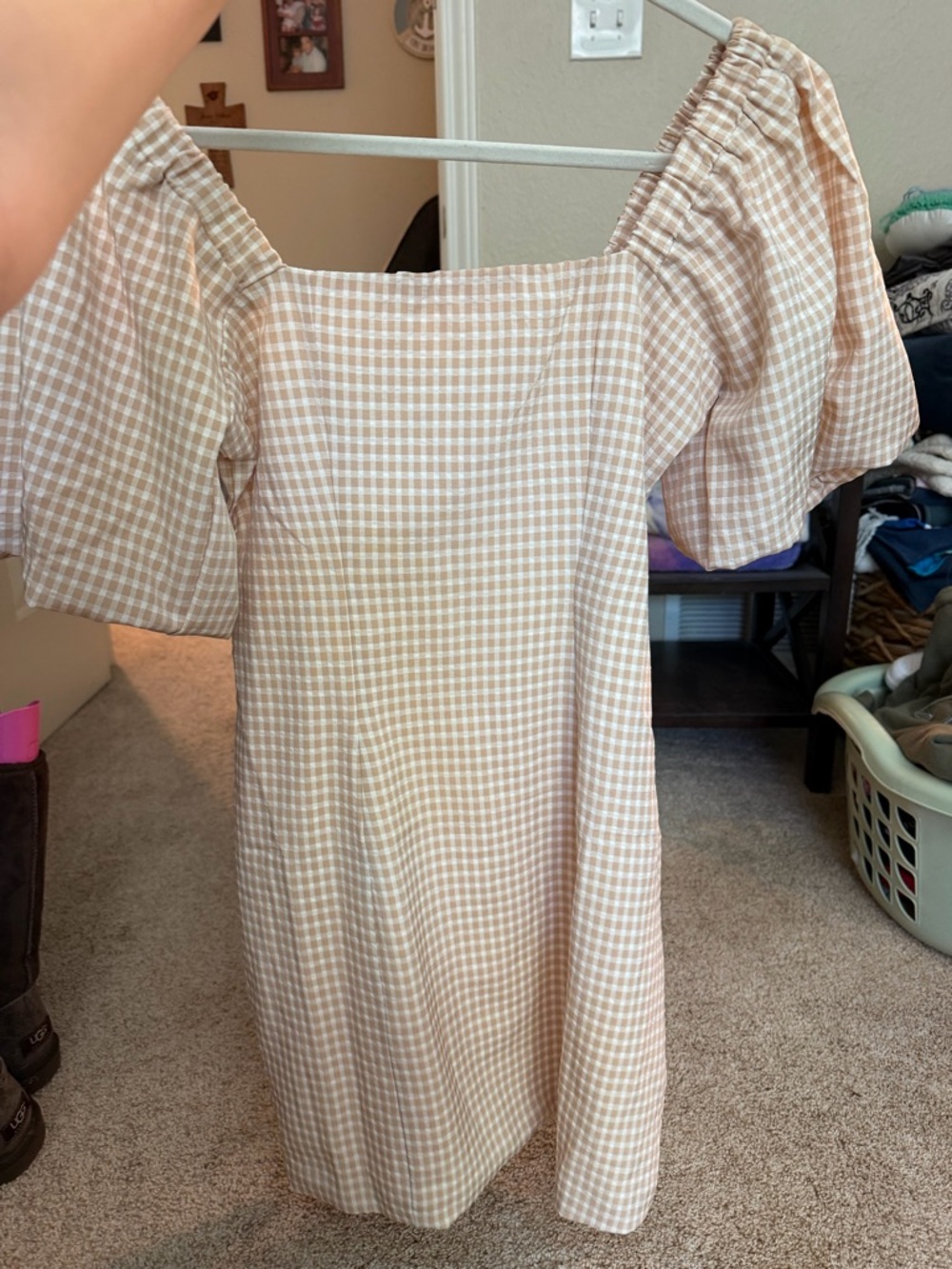 Billy J Mini Dress in Beige gingham print